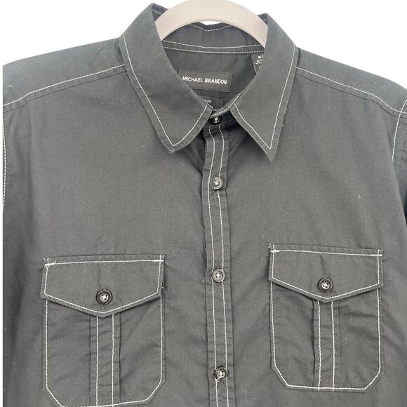 Michael Brandon Slim Fit Mens Shirt Sz S Black Western Utility Constrast Edgy - Picture 1 of 11